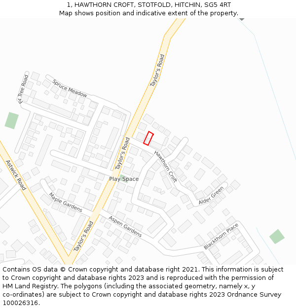 1, HAWTHORN CROFT, STOTFOLD, HITCHIN, SG5 4RT: Location map and indicative extent of plot