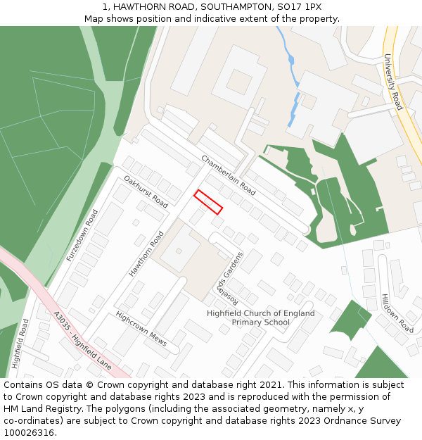 1, HAWTHORN ROAD, SOUTHAMPTON, SO17 1PX: Location map and indicative extent of plot