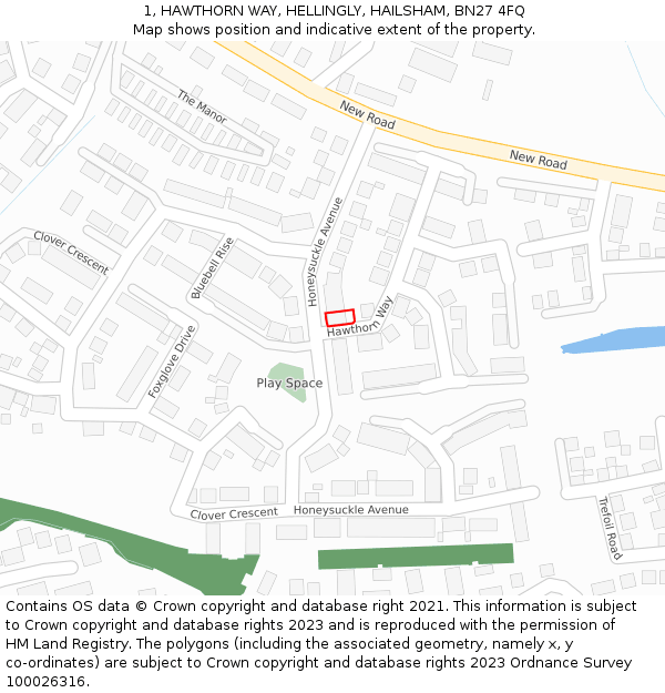 1, HAWTHORN WAY, HELLINGLY, HAILSHAM, BN27 4FQ: Location map and indicative extent of plot