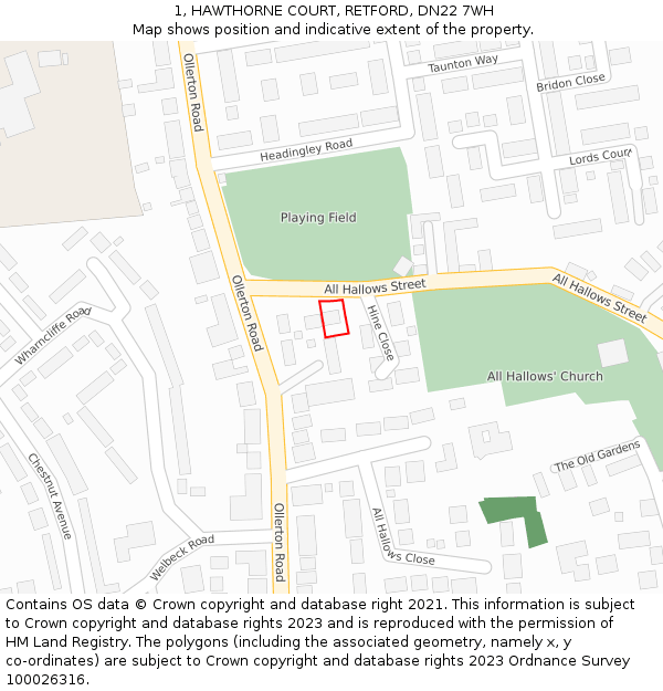 1, HAWTHORNE COURT, RETFORD, DN22 7WH: Location map and indicative extent of plot