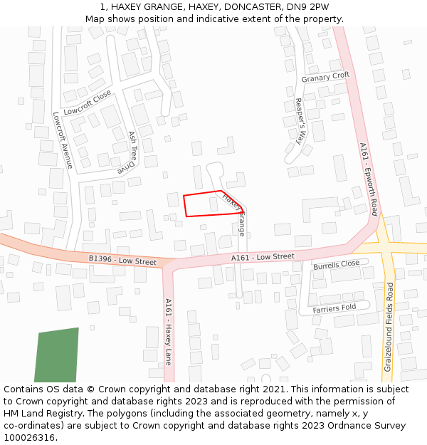 1, HAXEY GRANGE, HAXEY, DONCASTER, DN9 2PW: Location map and indicative extent of plot