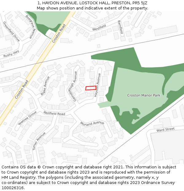 1, HAYDON AVENUE, LOSTOCK HALL, PRESTON, PR5 5JZ: Location map and indicative extent of plot