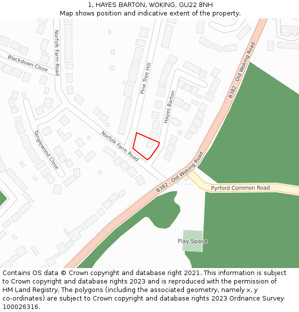 1, HAYES BARTON, WOKING, GU22 8NH: Location map and indicative extent of plot