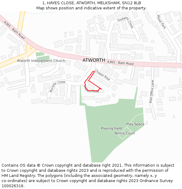 1, HAYES CLOSE, ATWORTH, MELKSHAM, SN12 8LB: Location map and indicative extent of plot