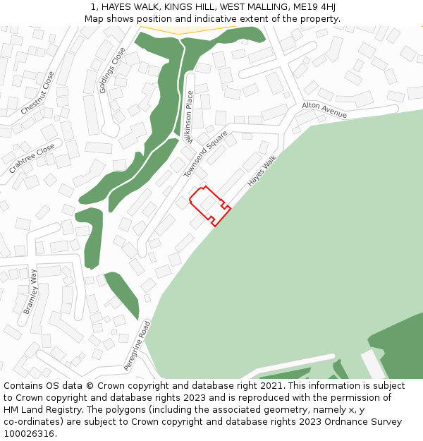 1, HAYES WALK, KINGS HILL, WEST MALLING, ME19 4HJ: Location map and indicative extent of plot