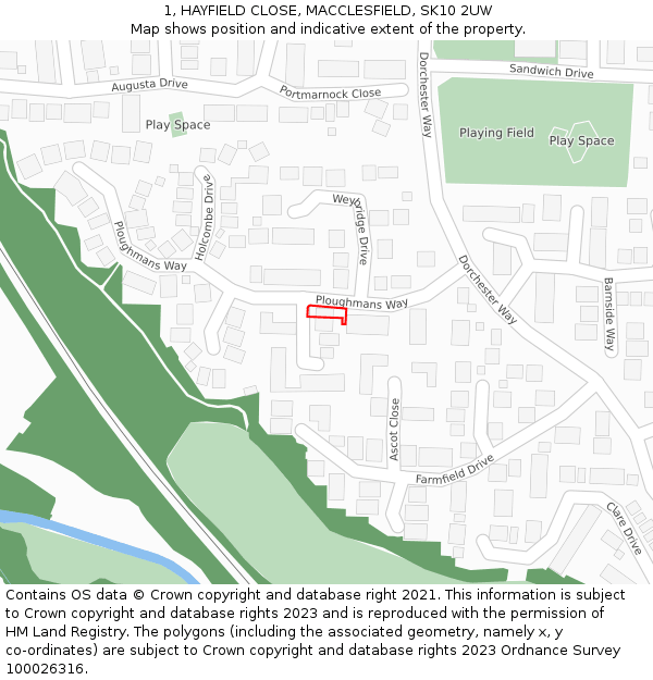 1, HAYFIELD CLOSE, MACCLESFIELD, SK10 2UW: Location map and indicative extent of plot