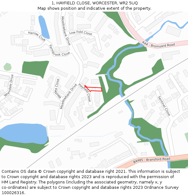 1, HAYFIELD CLOSE, WORCESTER, WR2 5UQ: Location map and indicative extent of plot