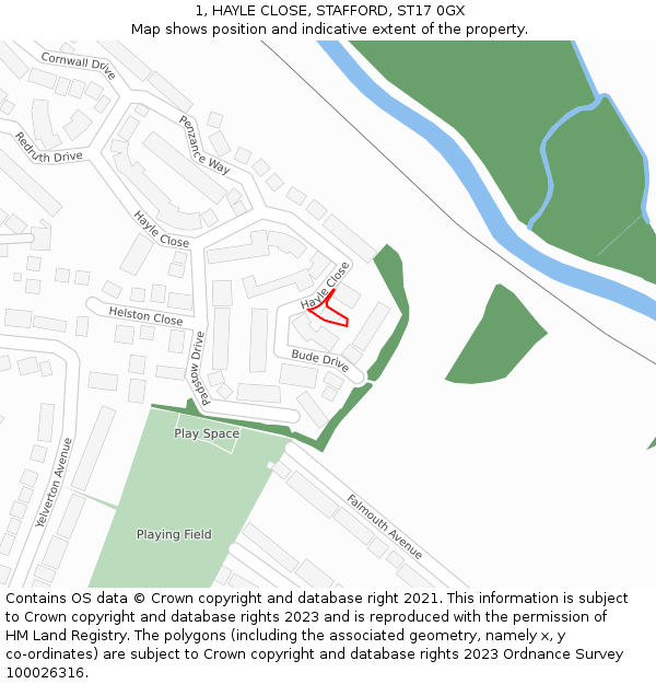 1, HAYLE CLOSE, STAFFORD, ST17 0GX: Location map and indicative extent of plot