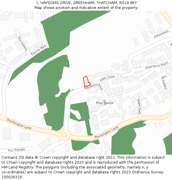 1, HAYSOMS DRIVE, GREENHAM, THATCHAM, RG19 8EY: Location map and indicative extent of plot