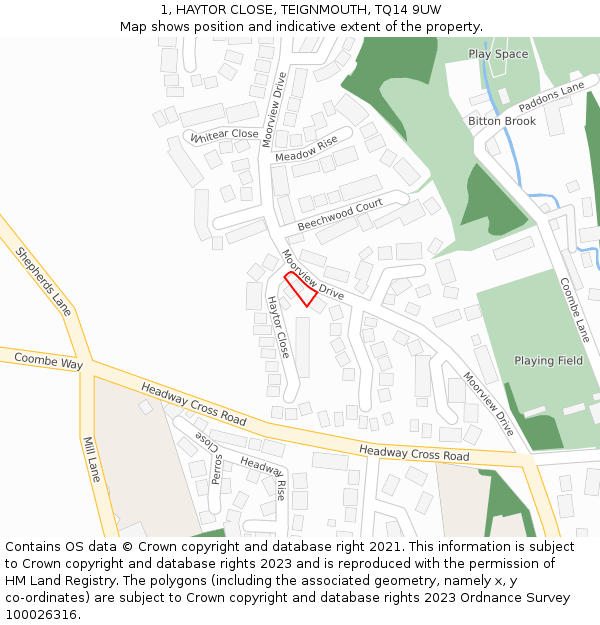 1, HAYTOR CLOSE, TEIGNMOUTH, TQ14 9UW: Location map and indicative extent of plot
