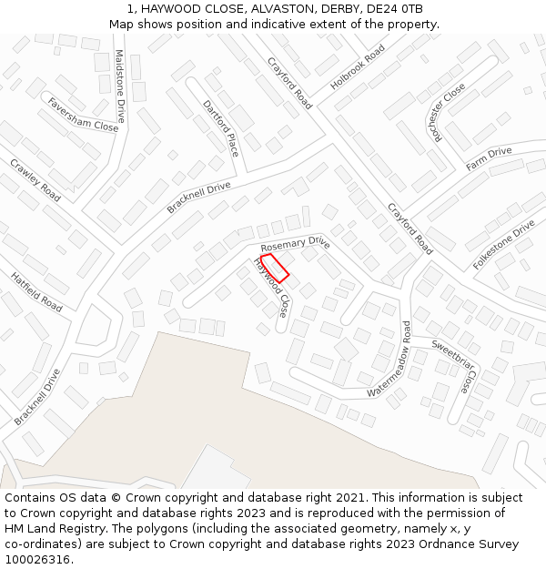 1, HAYWOOD CLOSE, ALVASTON, DERBY, DE24 0TB: Location map and indicative extent of plot