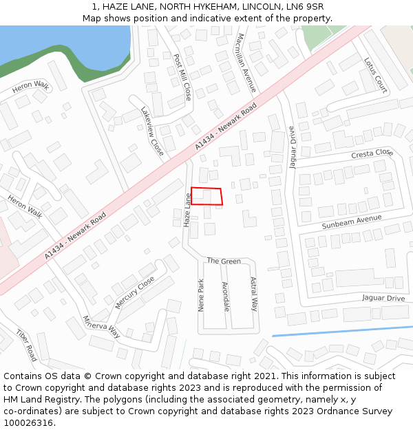 1, HAZE LANE, NORTH HYKEHAM, LINCOLN, LN6 9SR: Location map and indicative extent of plot