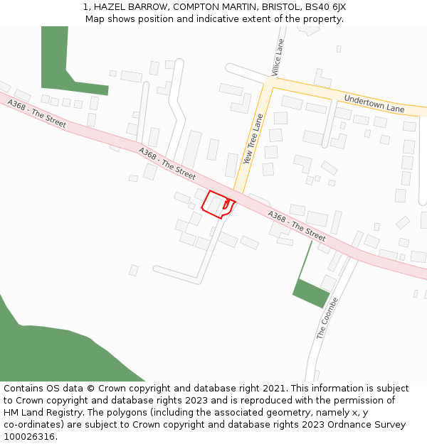1, HAZEL BARROW, COMPTON MARTIN, BRISTOL, BS40 6JX: Location map and indicative extent of plot