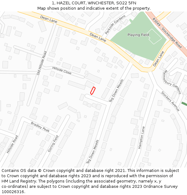 1, HAZEL COURT, WINCHESTER, SO22 5FN: Location map and indicative extent of plot