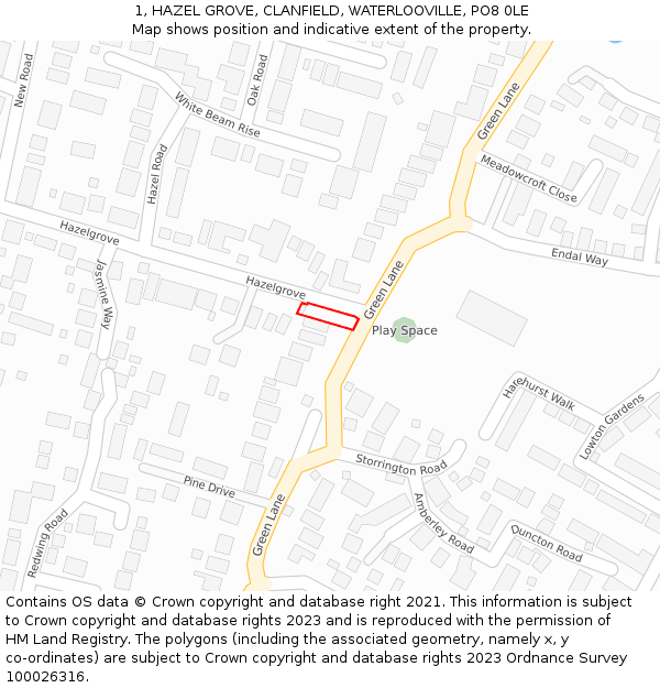 1, HAZEL GROVE, CLANFIELD, WATERLOOVILLE, PO8 0LE: Location map and indicative extent of plot