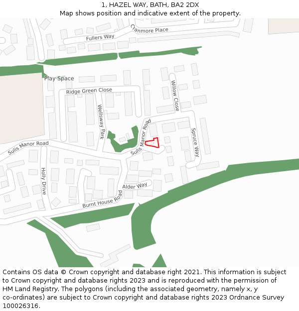 1, HAZEL WAY, BATH, BA2 2DX: Location map and indicative extent of plot