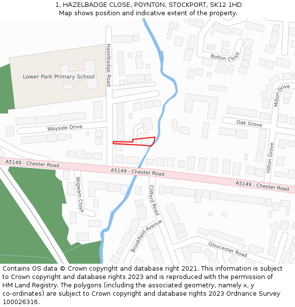 1, HAZELBADGE CLOSE, POYNTON, STOCKPORT, SK12 1HD: Location map and indicative extent of plot