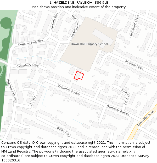 1, HAZELDENE, RAYLEIGH, SS6 9LB: Location map and indicative extent of plot