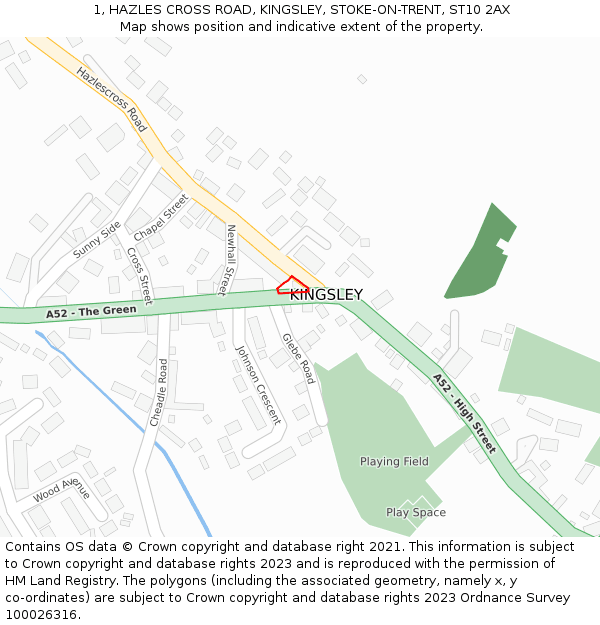 1, HAZLES CROSS ROAD, KINGSLEY, STOKE-ON-TRENT, ST10 2AX: Location map and indicative extent of plot