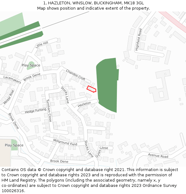 1, HAZLETON, WINSLOW, BUCKINGHAM, MK18 3GL: Location map and indicative extent of plot