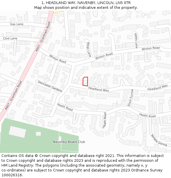 1, HEADLAND WAY, NAVENBY, LINCOLN, LN5 0TR: Location map and indicative extent of plot