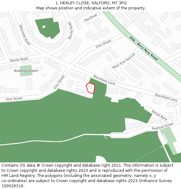 1, HEALEY CLOSE, SALFORD, M7 3PQ: Location map and indicative extent of plot