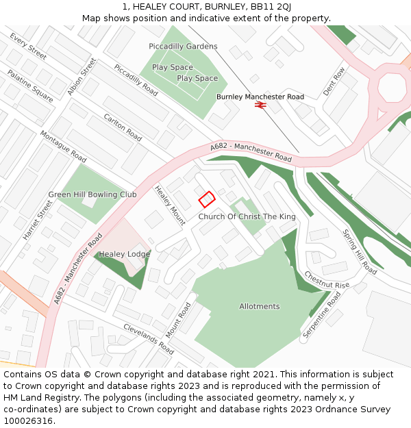 1, HEALEY COURT, BURNLEY, BB11 2QJ: Location map and indicative extent of plot