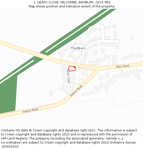 1, HEATH CLOSE, MILCOMBE, BANBURY, OX15 4RZ: Location map and indicative extent of plot