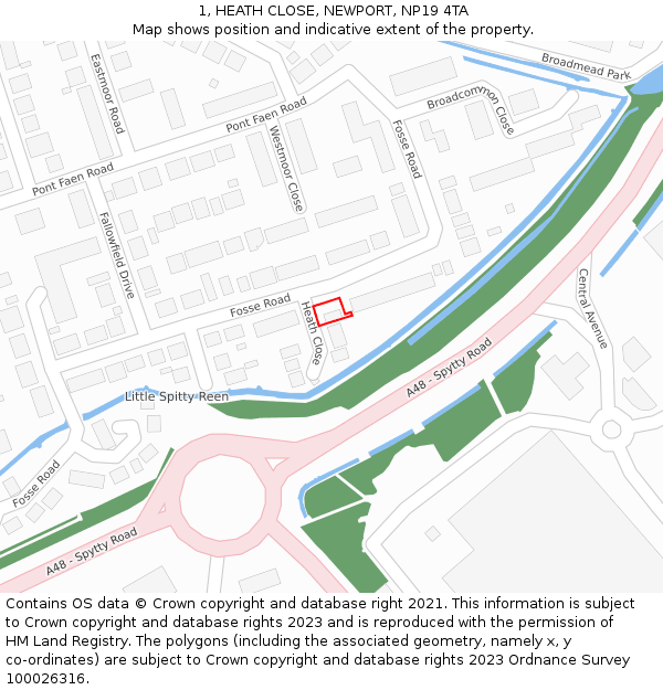 1, HEATH CLOSE, NEWPORT, NP19 4TA: Location map and indicative extent of plot