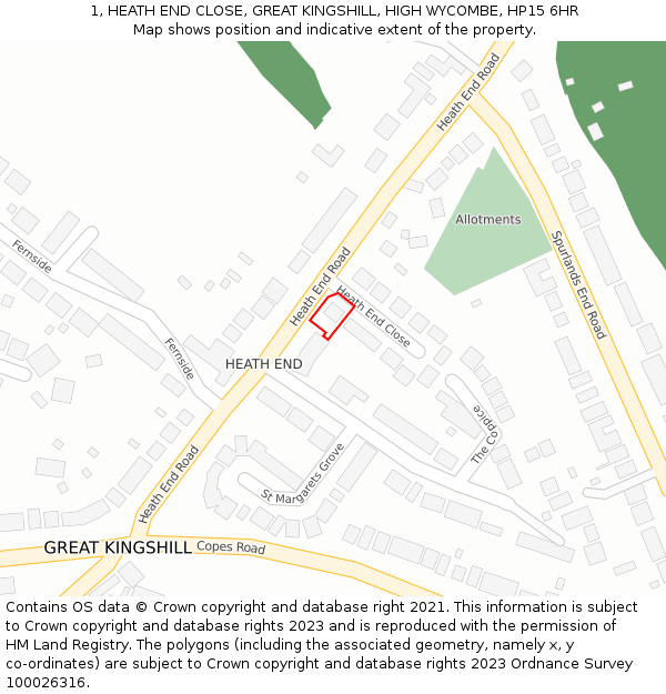 1, HEATH END CLOSE, GREAT KINGSHILL, HIGH WYCOMBE, HP15 6HR: Location map and indicative extent of plot