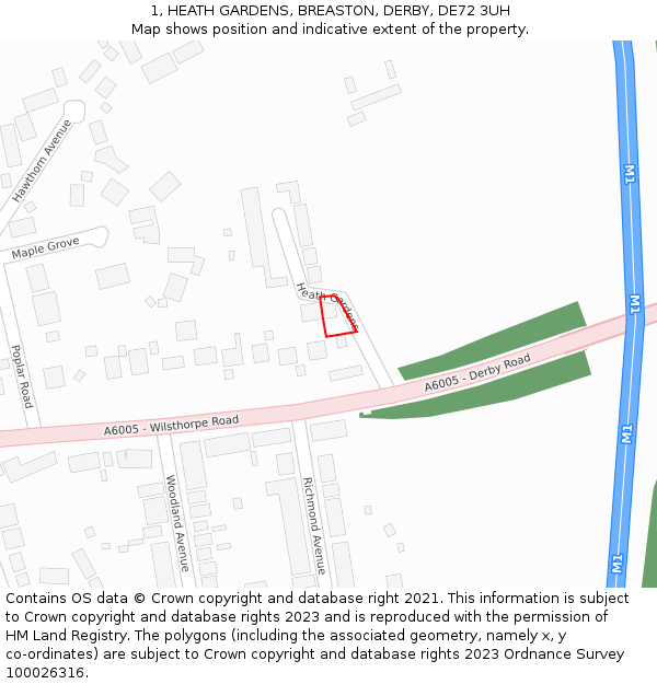 1, HEATH GARDENS, BREASTON, DERBY, DE72 3UH: Location map and indicative extent of plot