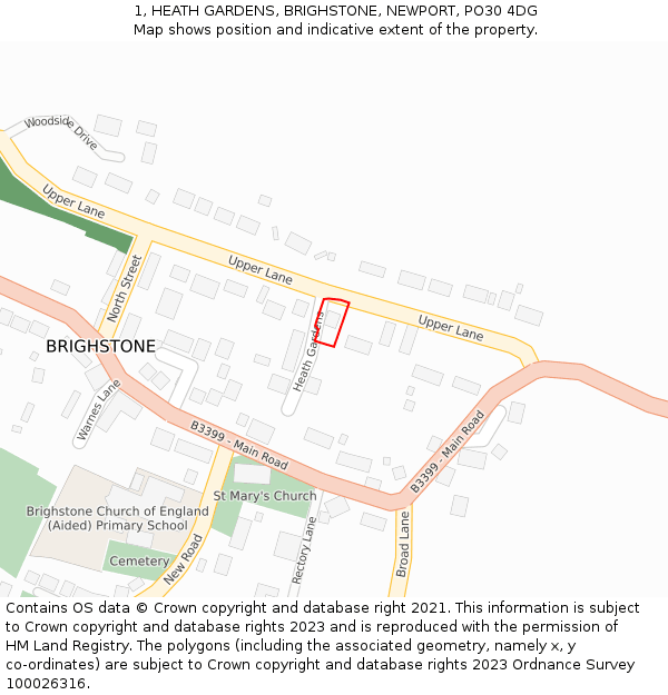 1, HEATH GARDENS, BRIGHSTONE, NEWPORT, PO30 4DG: Location map and indicative extent of plot