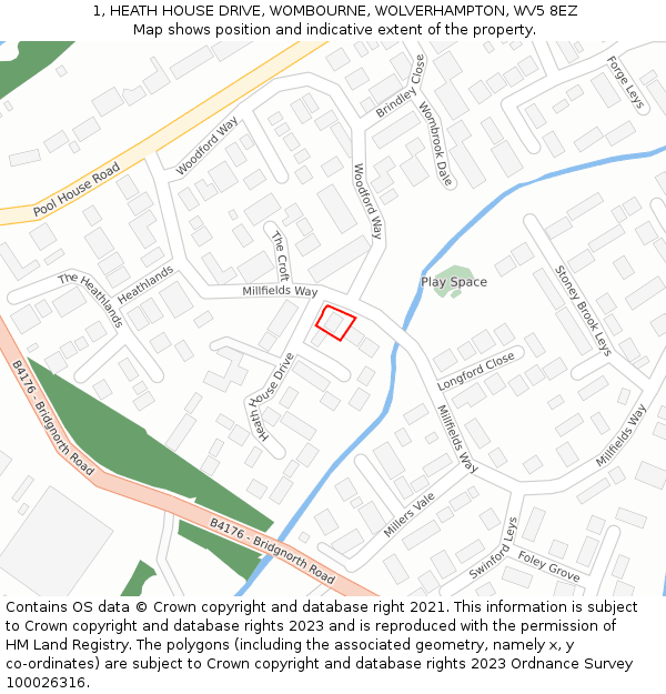 1, HEATH HOUSE DRIVE, WOMBOURNE, WOLVERHAMPTON, WV5 8EZ: Location map and indicative extent of plot