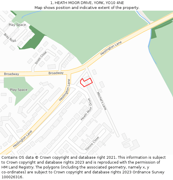 1, HEATH MOOR DRIVE, YORK, YO10 4NE: Location map and indicative extent of plot