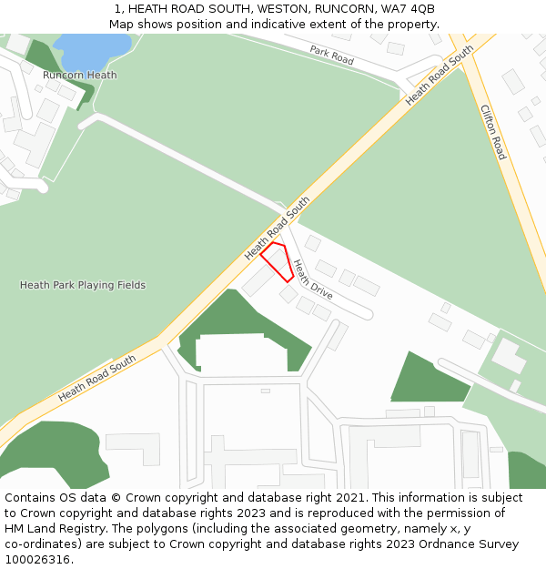 1, HEATH ROAD SOUTH, WESTON, RUNCORN, WA7 4QB: Location map and indicative extent of plot