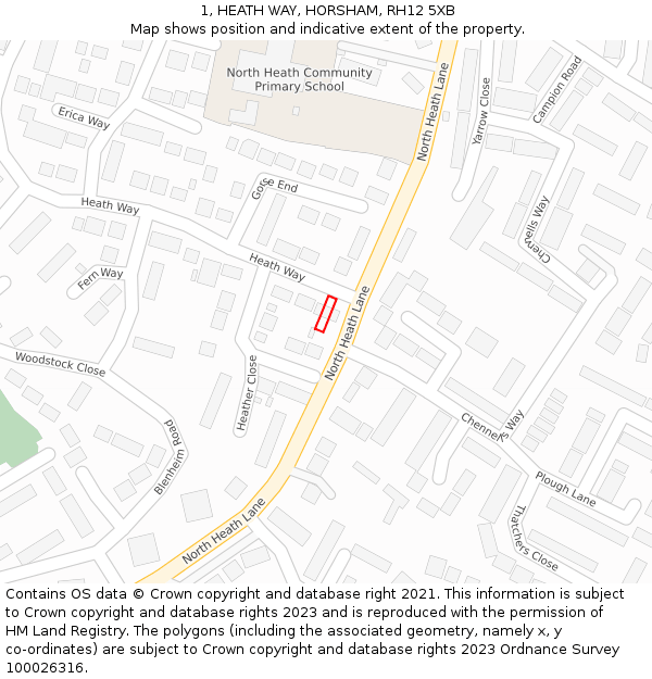 1, HEATH WAY, HORSHAM, RH12 5XB: Location map and indicative extent of plot