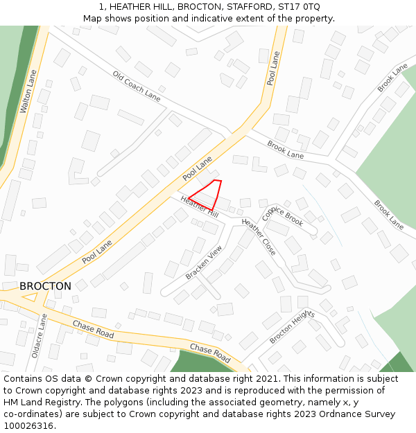 1, HEATHER HILL, BROCTON, STAFFORD, ST17 0TQ: Location map and indicative extent of plot