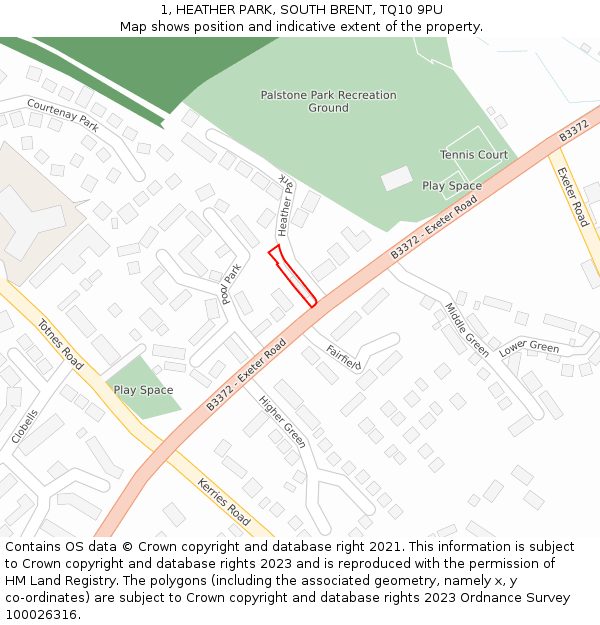 1, HEATHER PARK, SOUTH BRENT, TQ10 9PU: Location map and indicative extent of plot