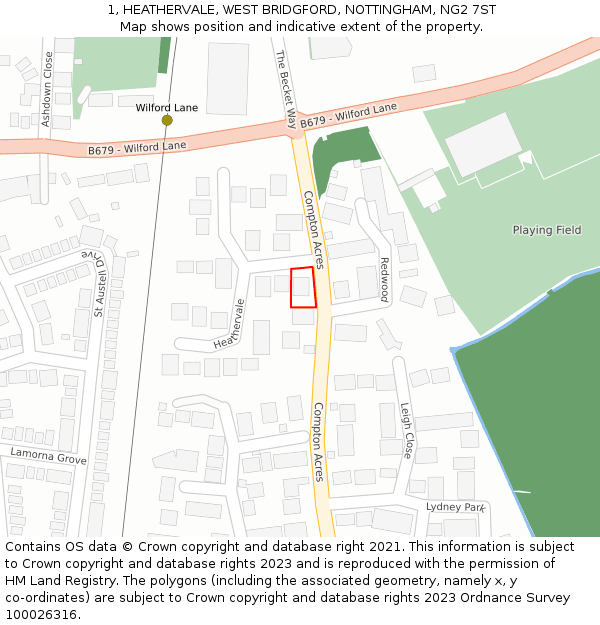 1, HEATHERVALE, WEST BRIDGFORD, NOTTINGHAM, NG2 7ST: Location map and indicative extent of plot