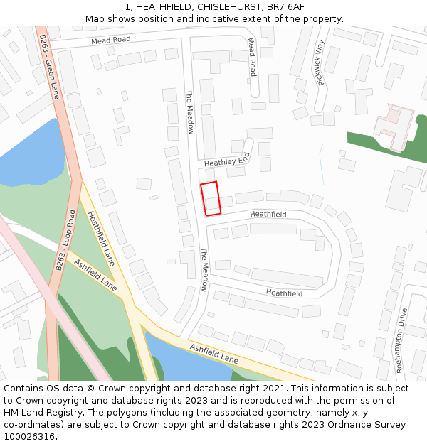 1, HEATHFIELD, CHISLEHURST, BR7 6AF: Location map and indicative extent of plot