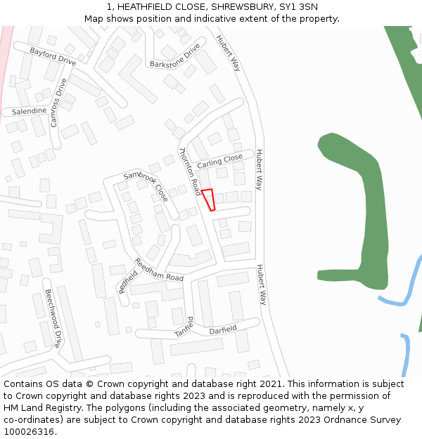 1, HEATHFIELD CLOSE, SHREWSBURY, SY1 3SN: Location map and indicative extent of plot