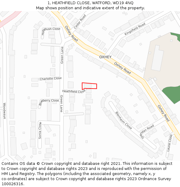 1, HEATHFIELD CLOSE, WATFORD, WD19 4NQ: Location map and indicative extent of plot