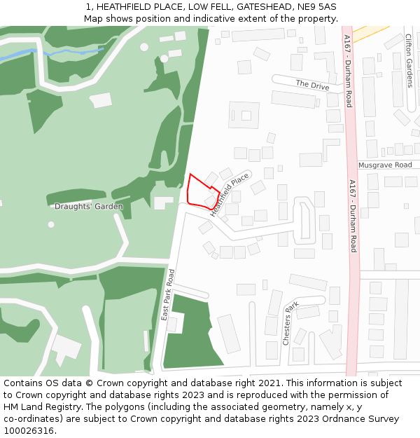 1, HEATHFIELD PLACE, LOW FELL, GATESHEAD, NE9 5AS: Location map and indicative extent of plot