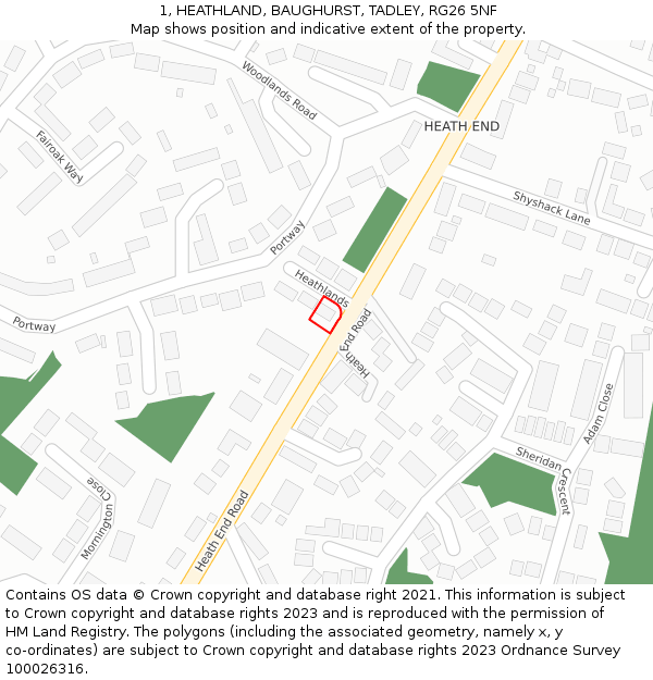 1, HEATHLAND, BAUGHURST, TADLEY, RG26 5NF: Location map and indicative extent of plot