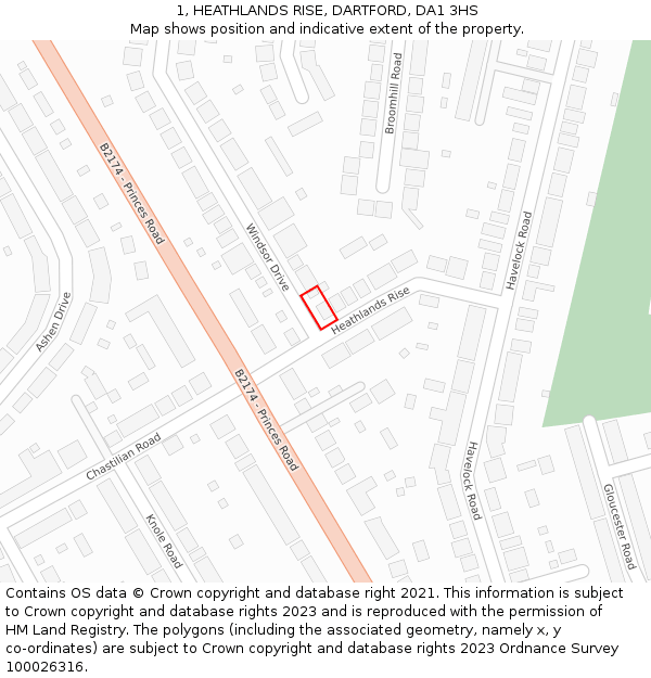 1, HEATHLANDS RISE, DARTFORD, DA1 3HS: Location map and indicative extent of plot