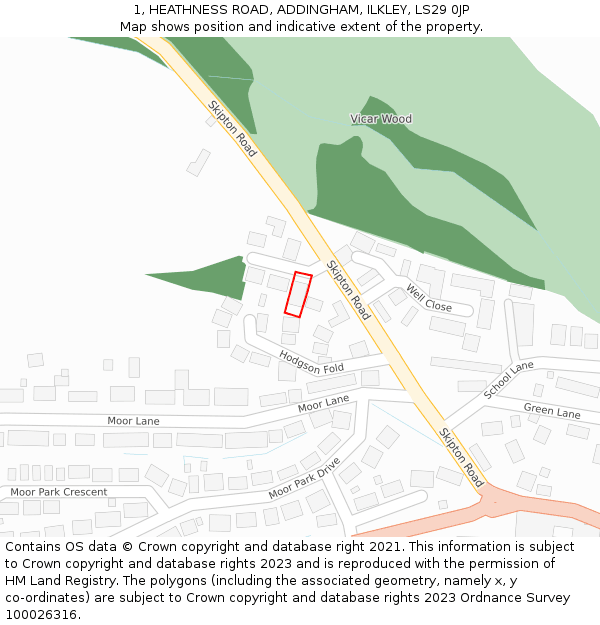 1, HEATHNESS ROAD, ADDINGHAM, ILKLEY, LS29 0JP: Location map and indicative extent of plot