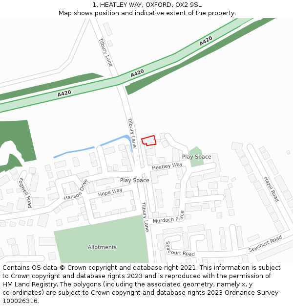 1, HEATLEY WAY, OXFORD, OX2 9SL: Location map and indicative extent of plot