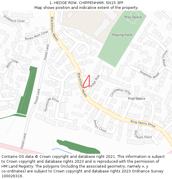 1, HEDGE ROW, CHIPPENHAM, SN15 3PF: Location map and indicative extent of plot