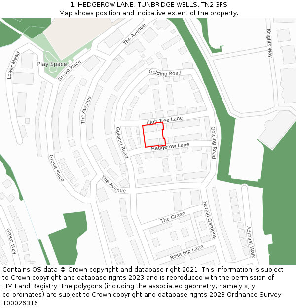 1, HEDGEROW LANE, TUNBRIDGE WELLS, TN2 3FS: Location map and indicative extent of plot