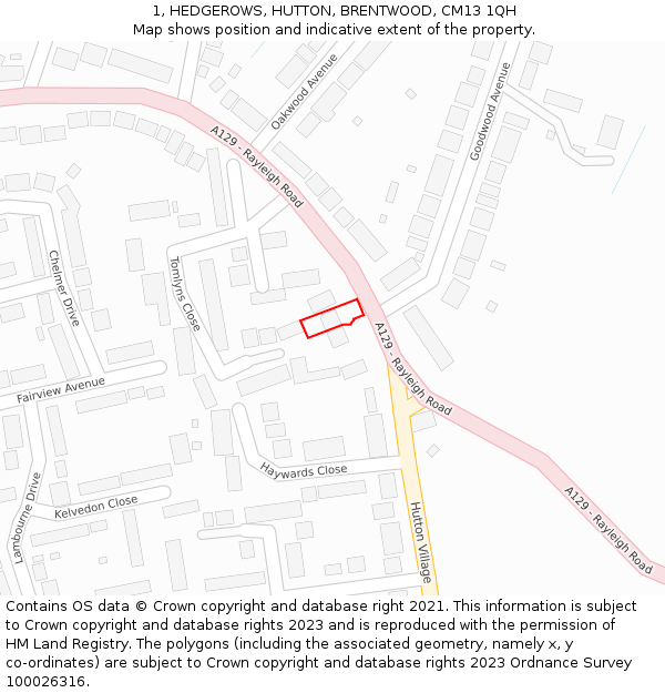 1, HEDGEROWS, HUTTON, BRENTWOOD, CM13 1QH: Location map and indicative extent of plot